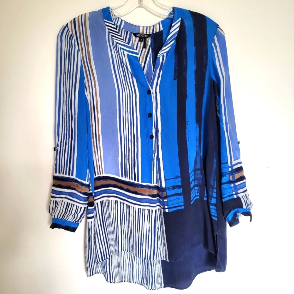 Nic+Zoe Silk Long Sleeve Striped Float Blouse